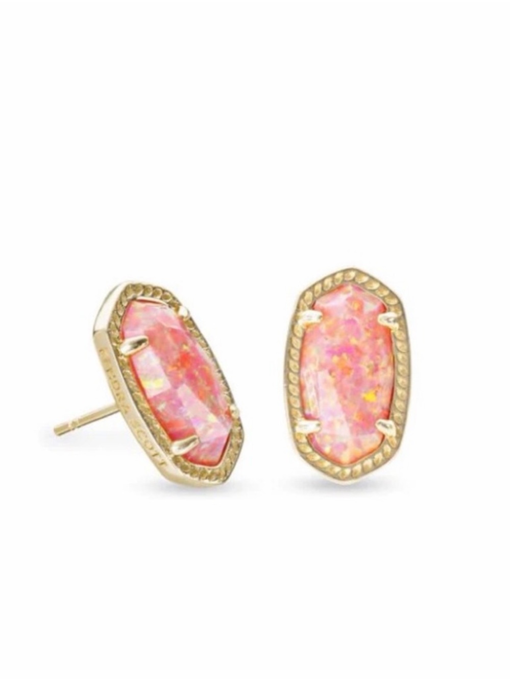 Kendra Scott Ellie Gold Stud Earrings in Coral Kyocera Opal
